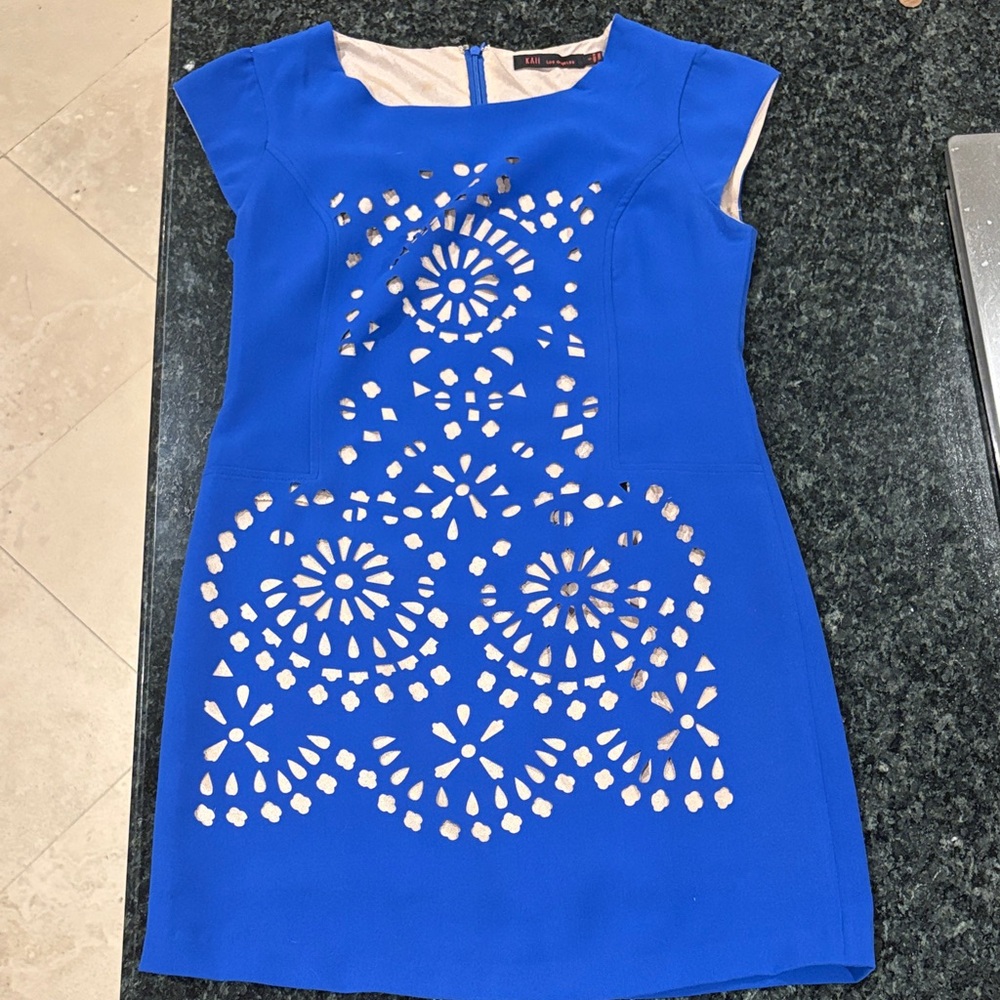 Kaii Royal Blue Laser Cut Mini Dress